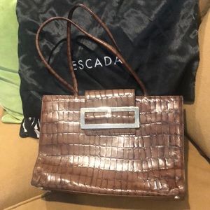Escada Brown Crocodile Tote bag with Buckle flap